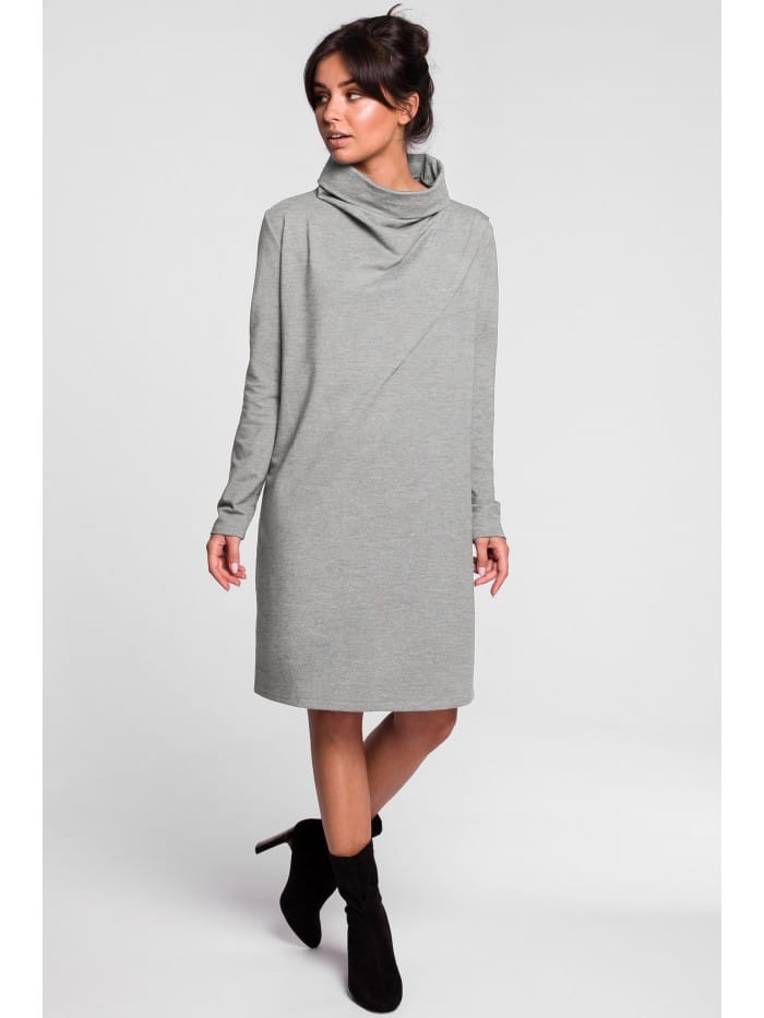 B132 Sukienka z wysokim kołnierzem - szara