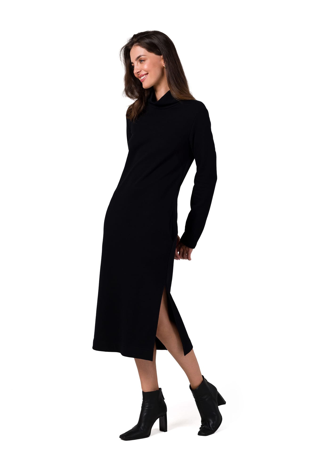 B274 Sukienka z półgolfem - czarna