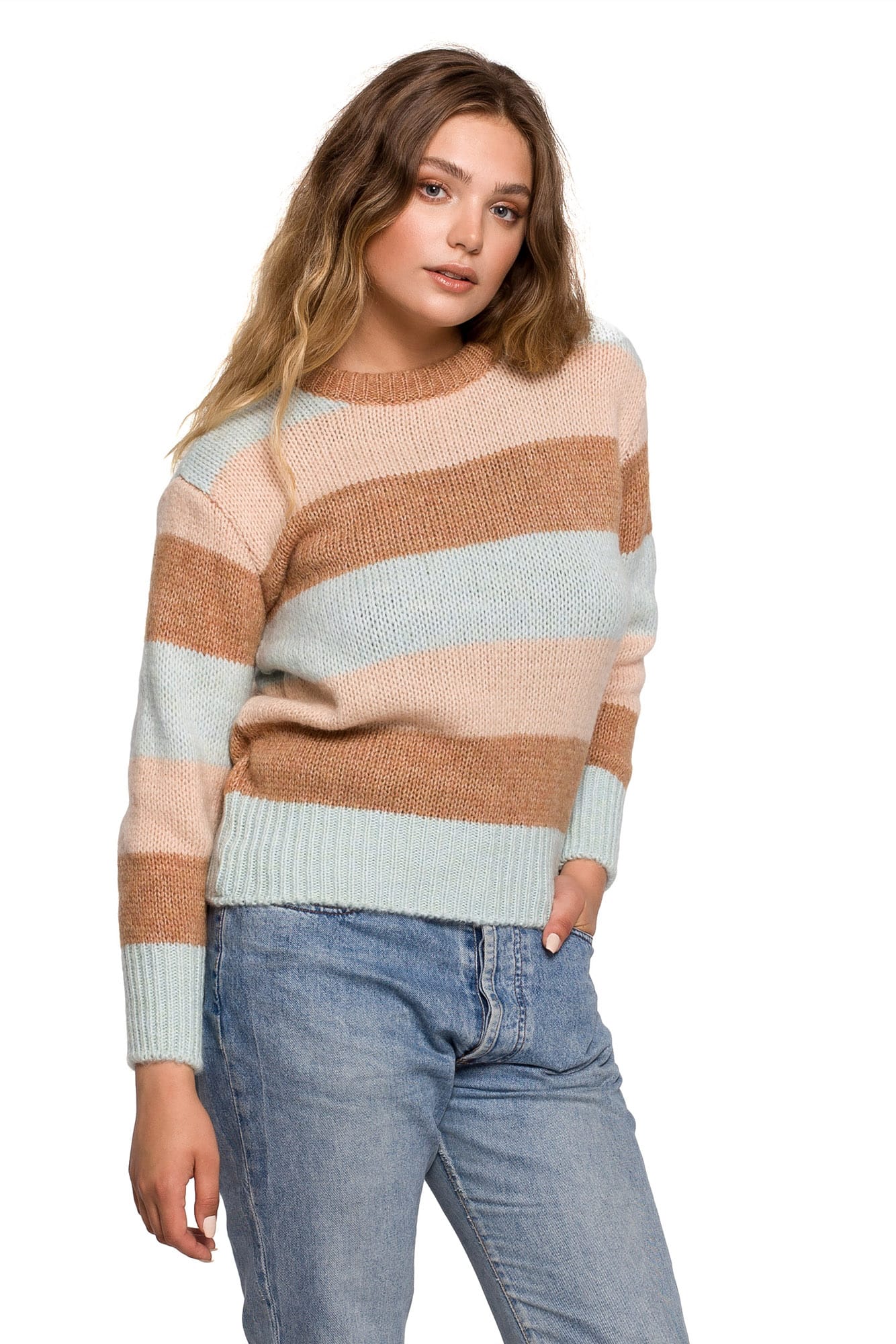 BK071 Sweter w pasy wielokolorowe - model 2 z wełną ❤