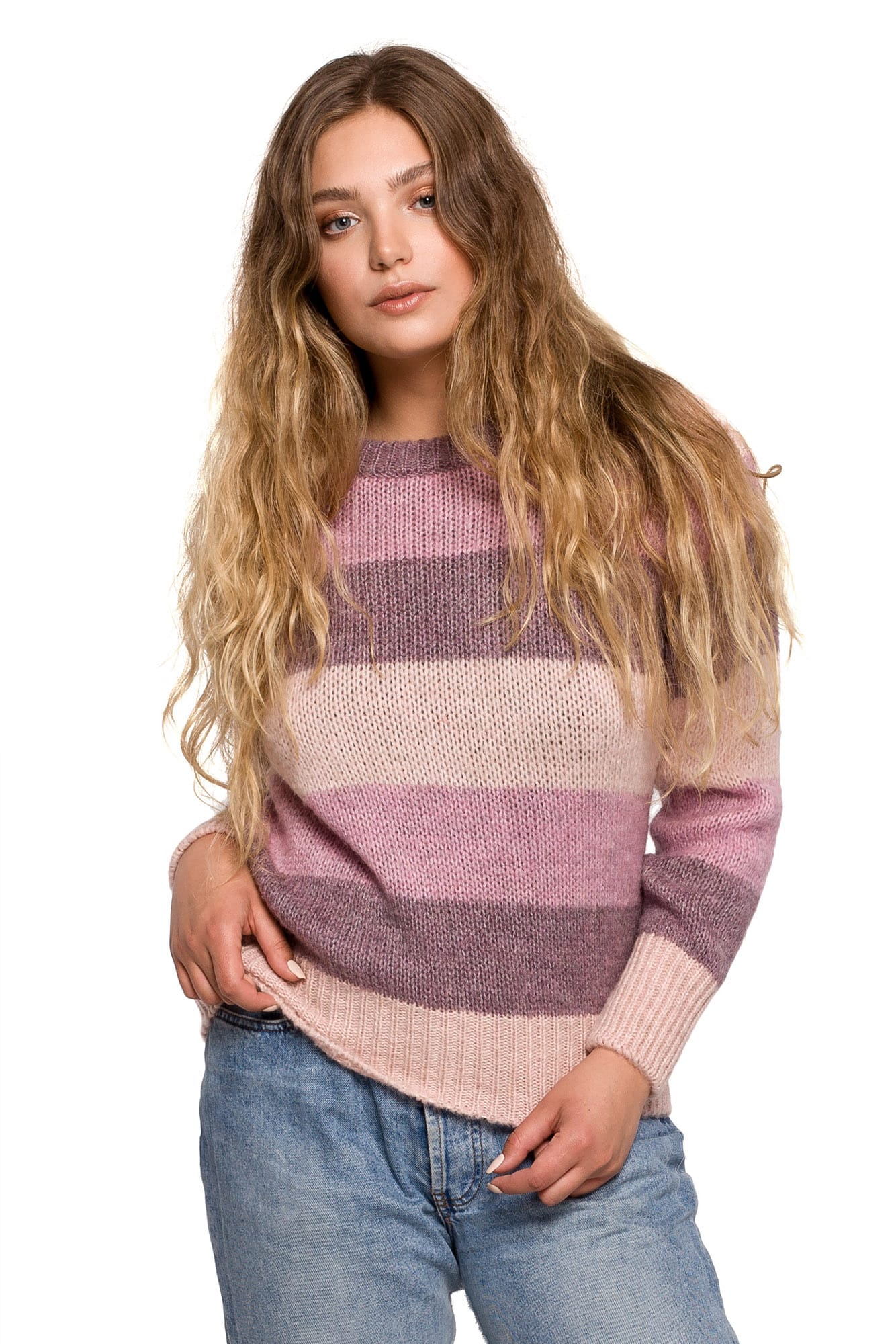 BK071 Sweter w pasy wielokolorowe - model 3 z wełną ❤