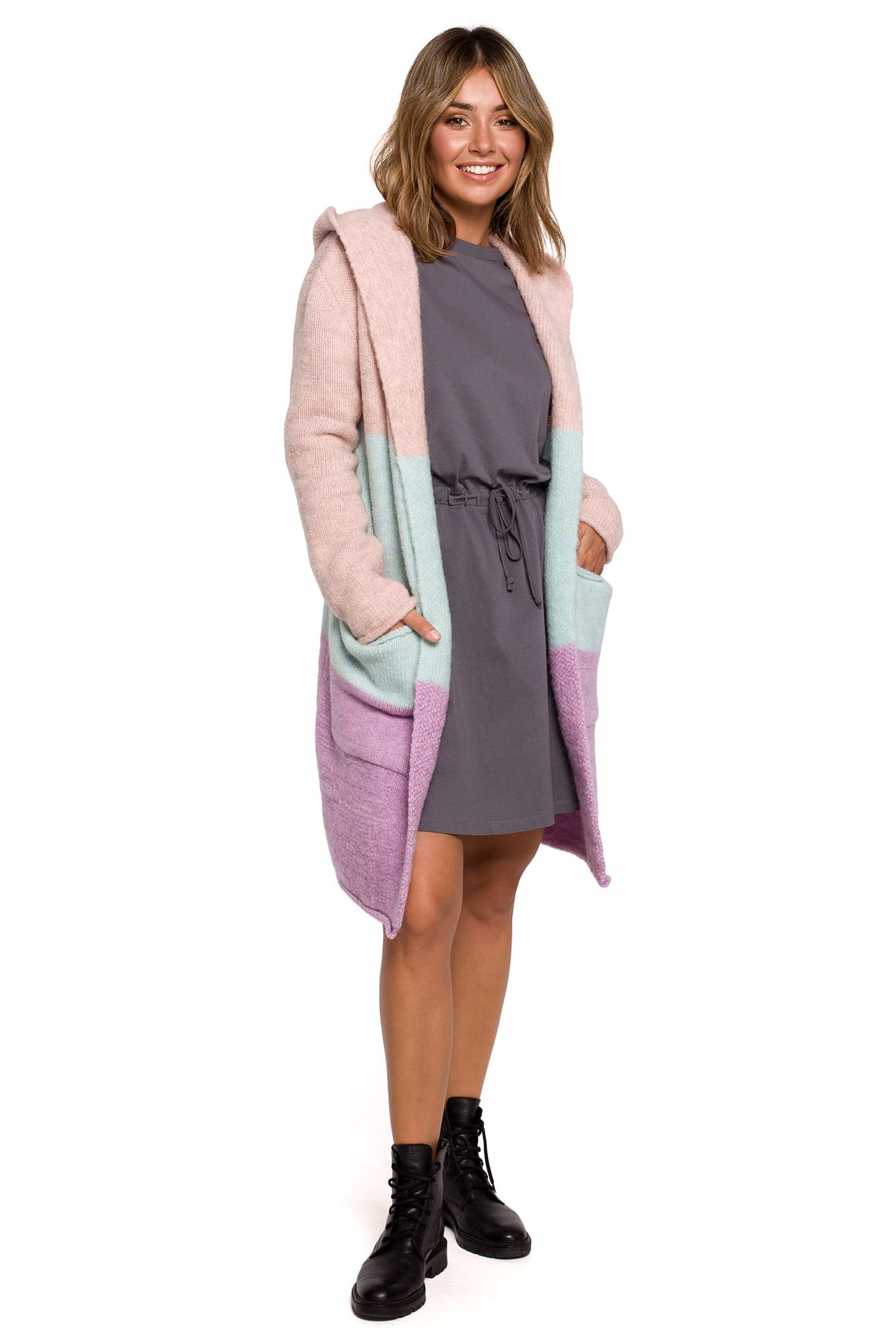 BK072 Kardigan w pasy wielokolorowe - model 1 z wełną ❤