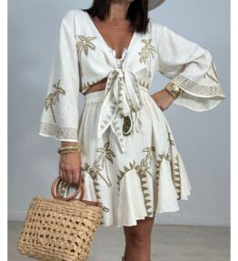 Komplet boho z palmowym haftem