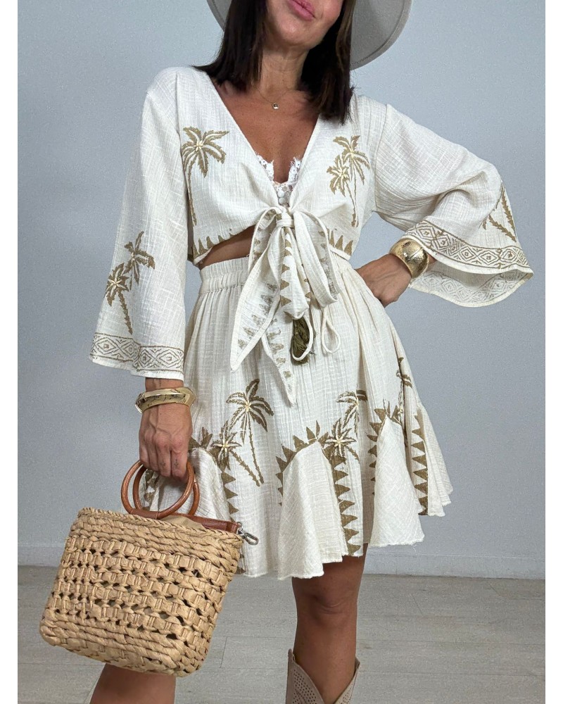 Komplet boho z palmowym haftem