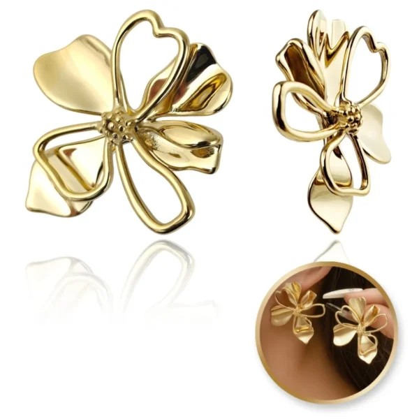 Kolczyki Flowers ze stali szlachetnej pozłacane 14k złotem – sztyft - obrazek 2