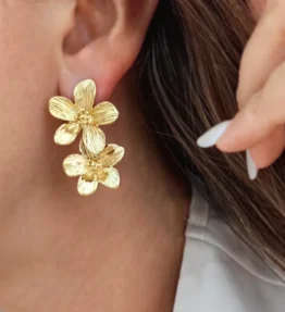 Kolczyki ze stali szlachetnej Golden Harmony Double Flowers