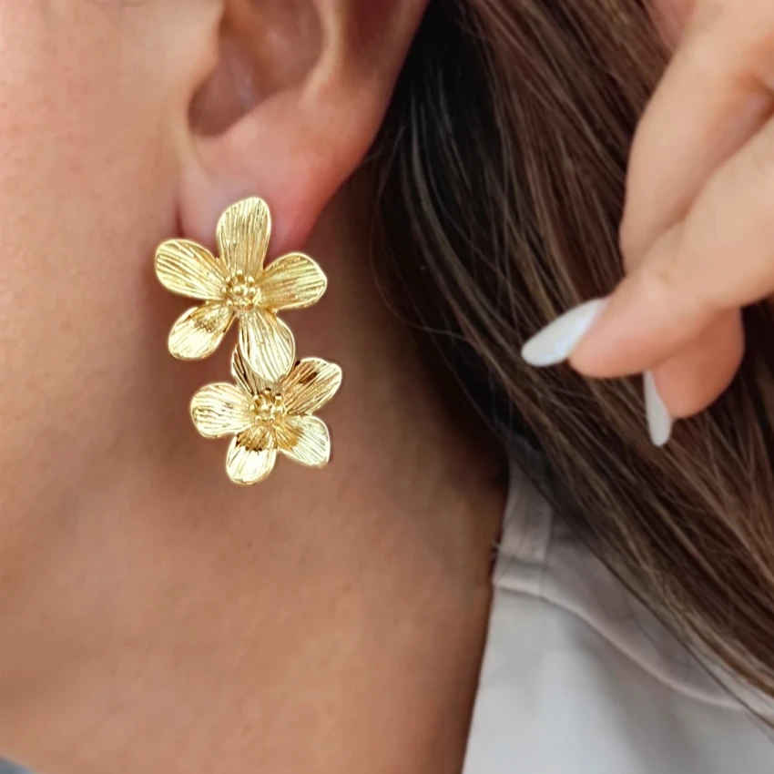 Kolczyki ze stali szlachetnej Golden Harmony Double Flowers