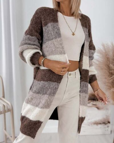 Dłuższy kardigan brązowy